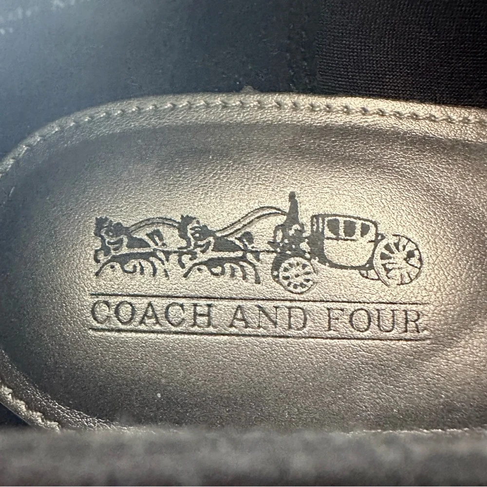 Coach and Four Black Textile Slip On Stretch Vamp Ankle Bootie Heels
